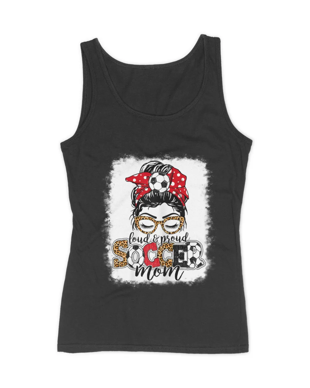 Loud &amp; Proud Soccer Mom Messy Bun Mothers Leopard Bleached T-Shirt