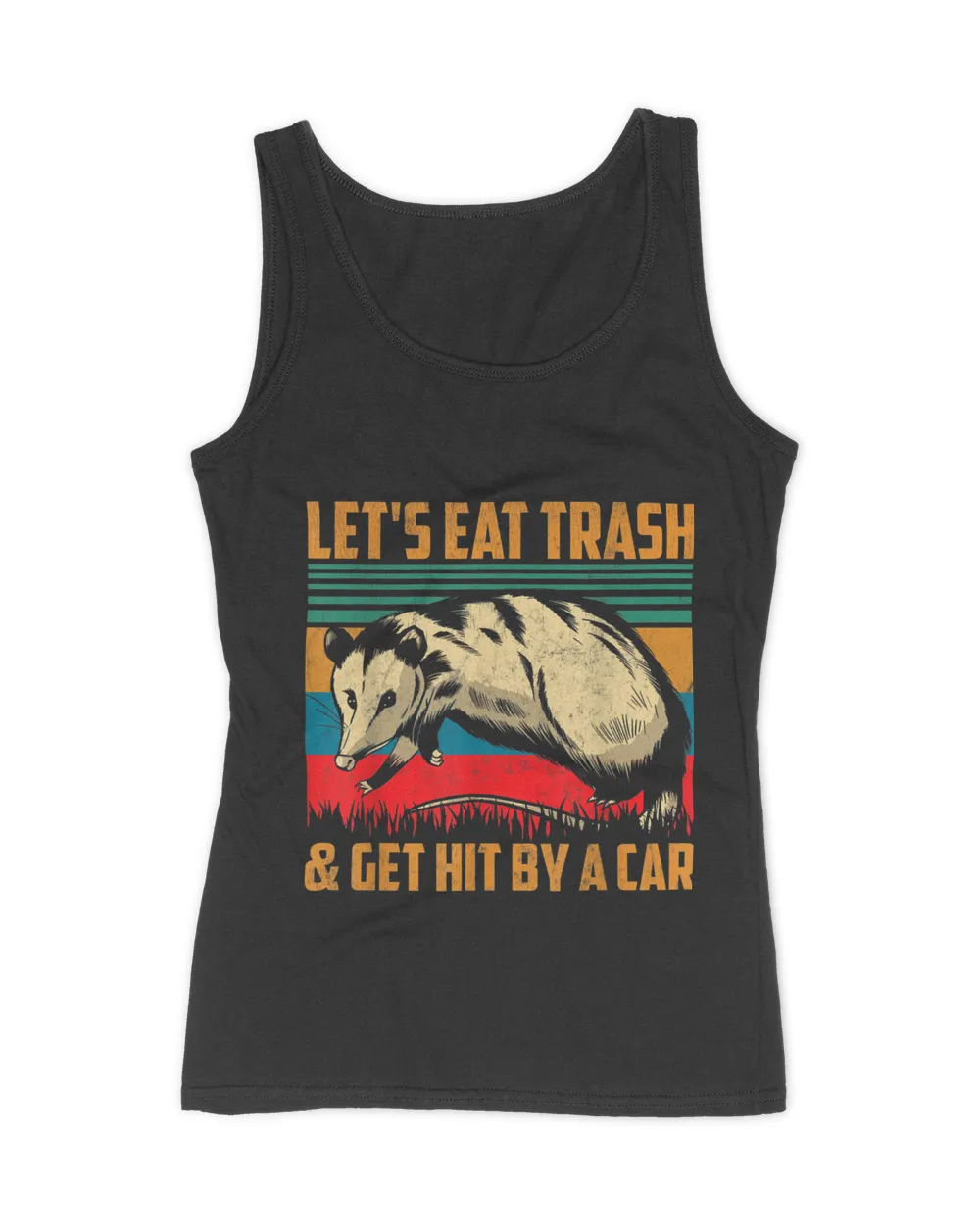 Vintage Let's Eat Trash and Get Hit by a Car Retro Opossum T-Shirt