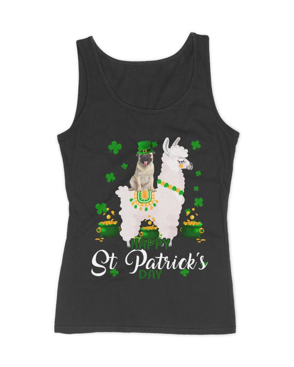 Happy St. Patrick Day Funny Leprechaun Pug Riding Llama