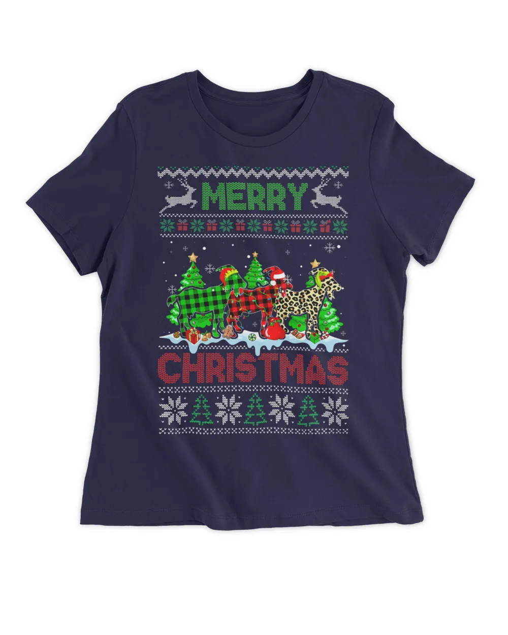 Funny Goat Green Red Plaid Leopard Merry Christmas