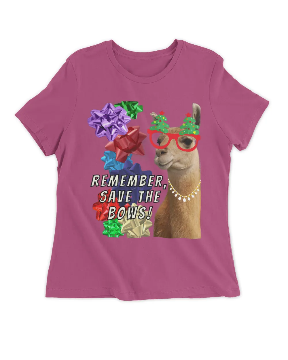 Funny Llama mama recycles Christmas celebration bows graphic