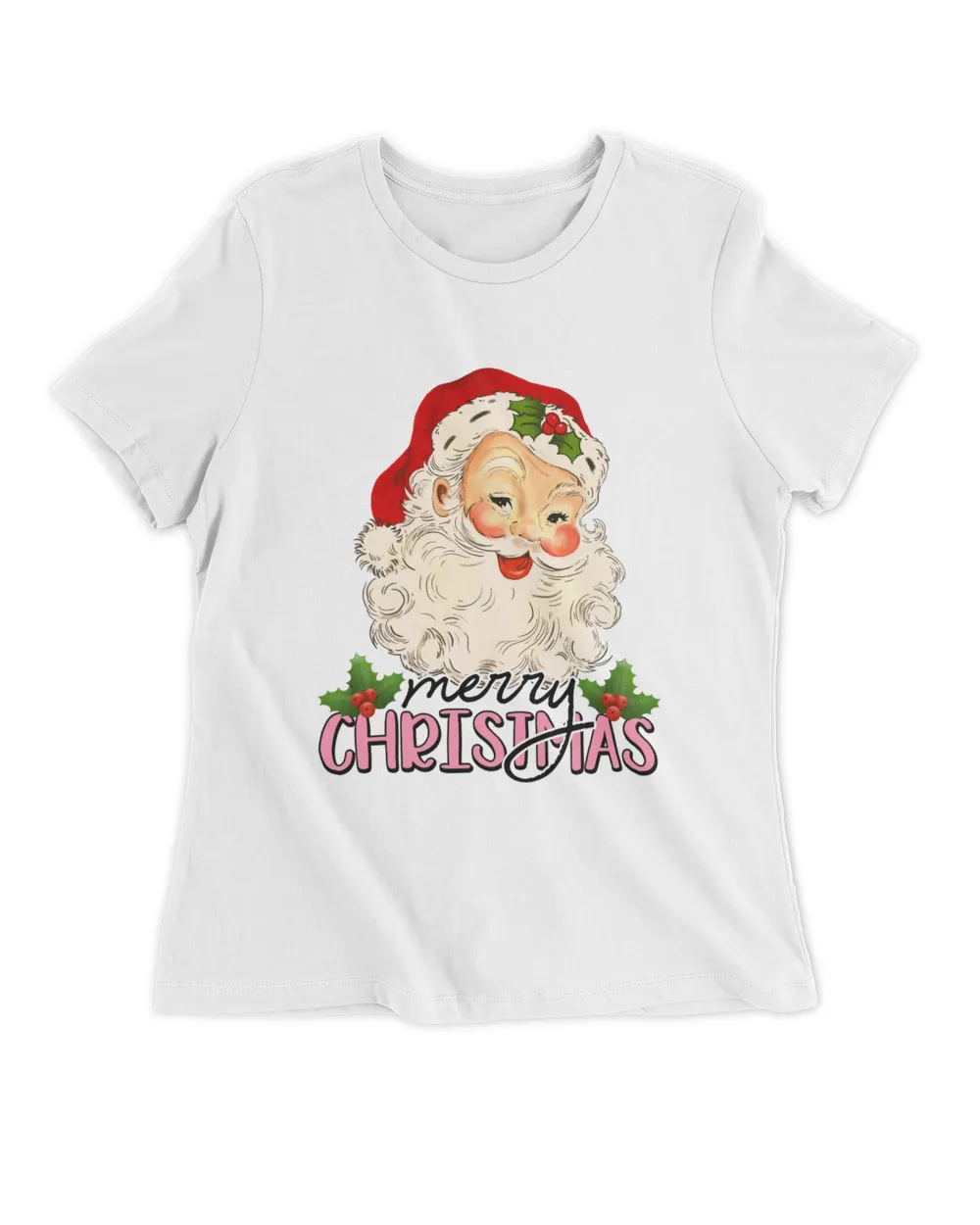 Retro Vintage Pink Santa Claus Merry Christmas 2