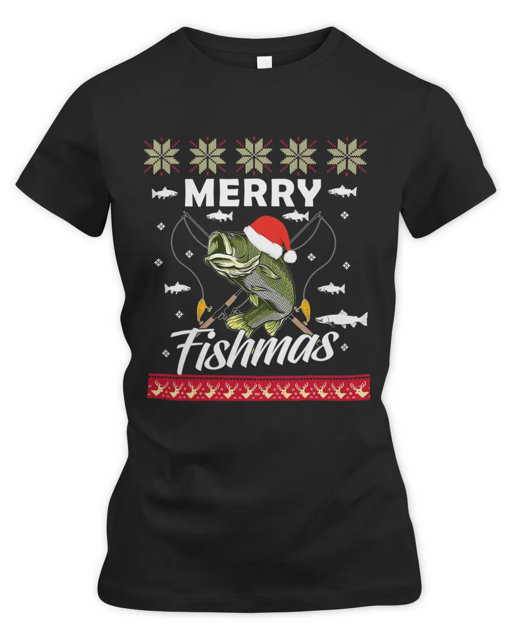 Funny Fishing Christmas Women's Premium Slim Fit Tee black s