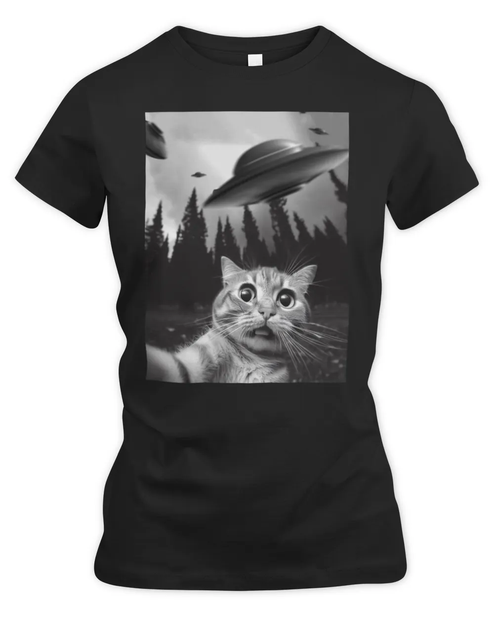 funny cat selfie ufo Women's Premium Slim Fit Tee black s