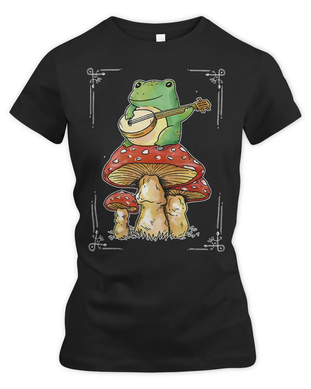 Frogs Cute Cottagecore Aesthetic Frog Playing Banjo on Mushroom45