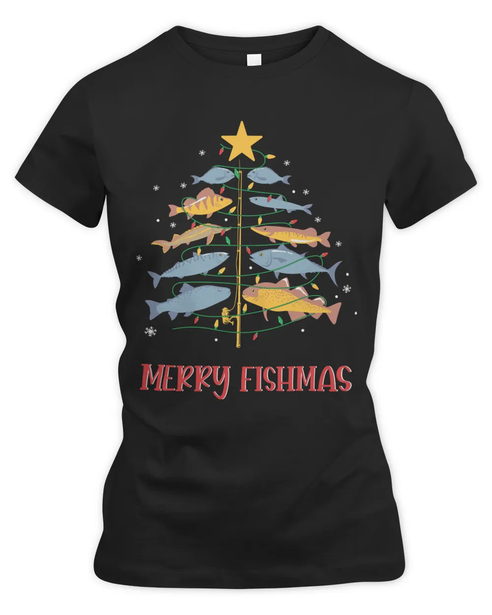 Funny Fishing Christmas (8) Women's Premium Slim Fit Tee black s