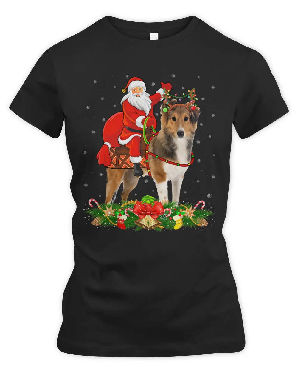 Xmas Matching Funny Santa Riding Shetland Sheepdog Christmas 3