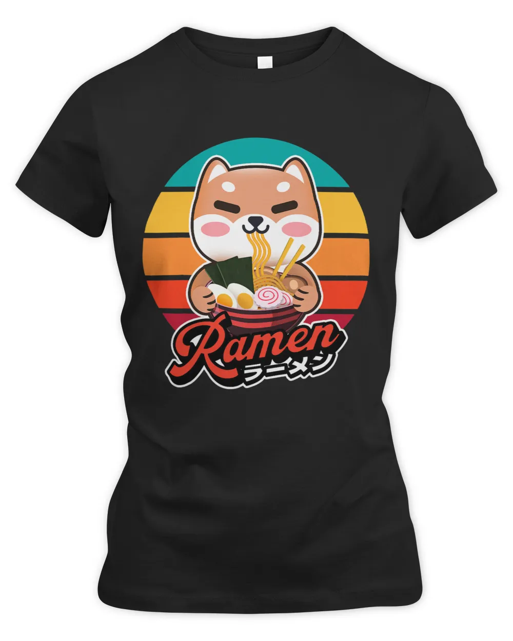 Cute Shiba Inu Eating Ramen Retro Sun Shiba Lover Funny