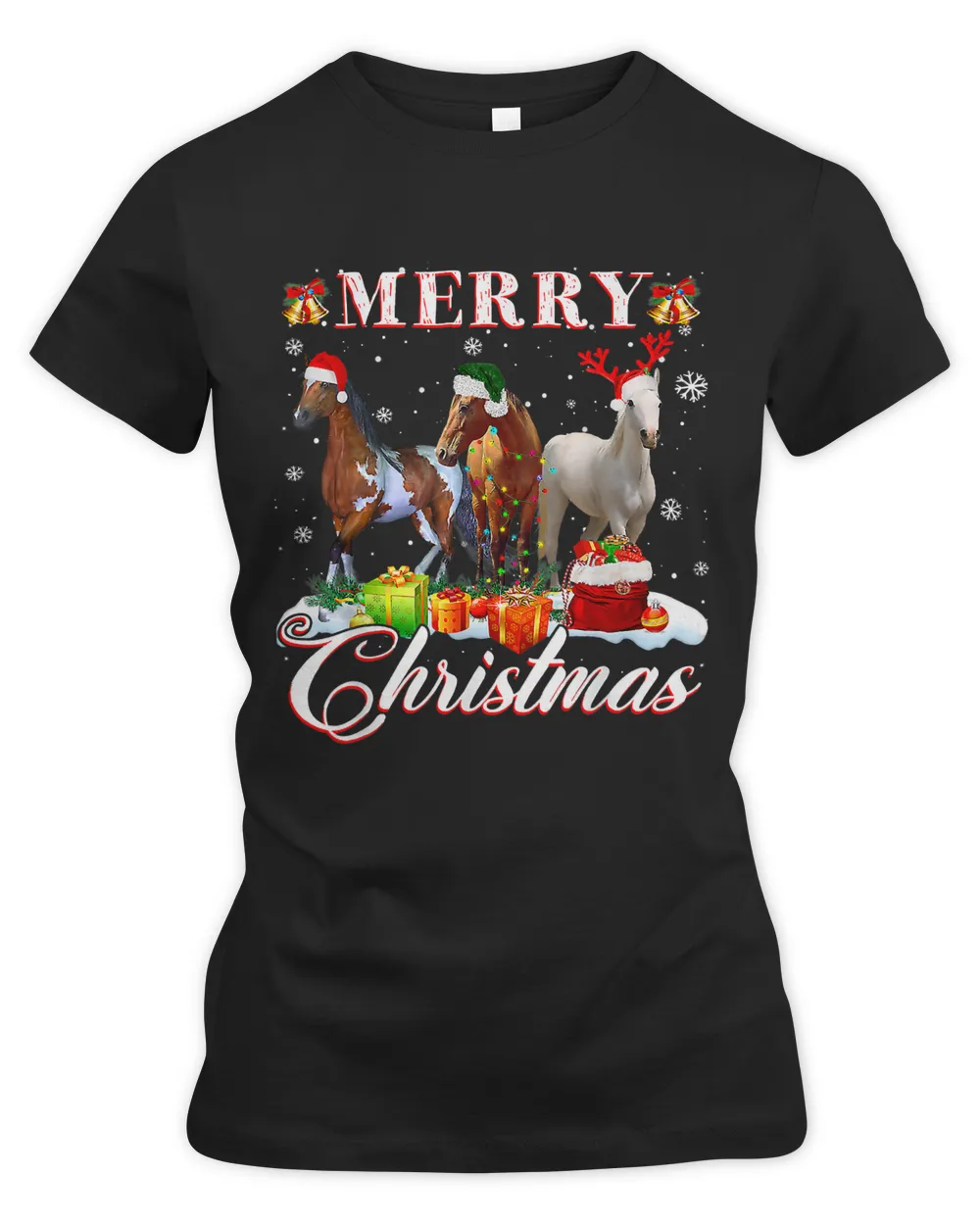 Merry Christmas Horse Lover Light Reindeer Santa Hat Snow169