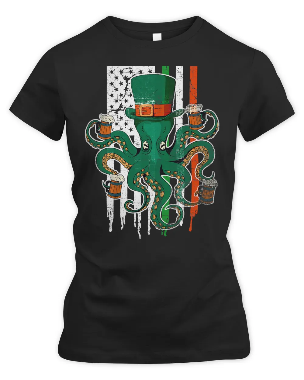 Awesome St.Patrick's Octopus With Irish American Flag. T-Shirt