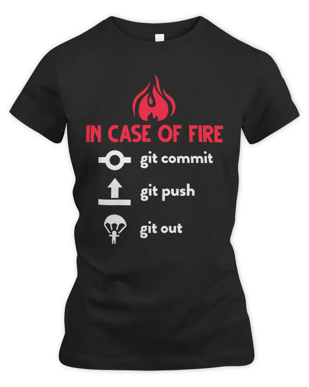 In Case of Fire Git Commit Git Push Git Out Funny Programmer Women's Premium Slim Fit Tee black s