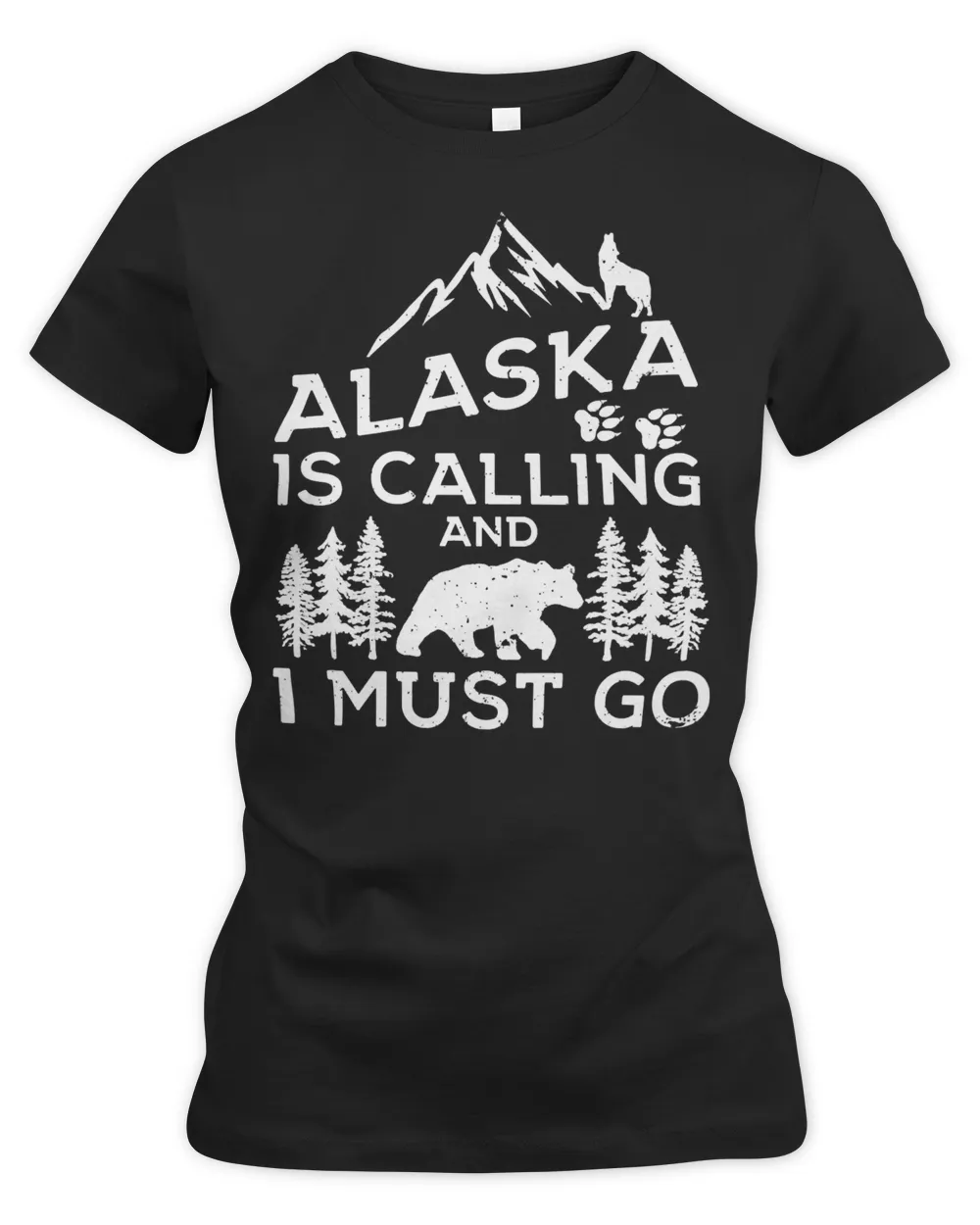 Bear Alaska Is Calling And I Must Go Funny Alaska s123 Polar panda Women's Premium Slim Fit Tee black s
