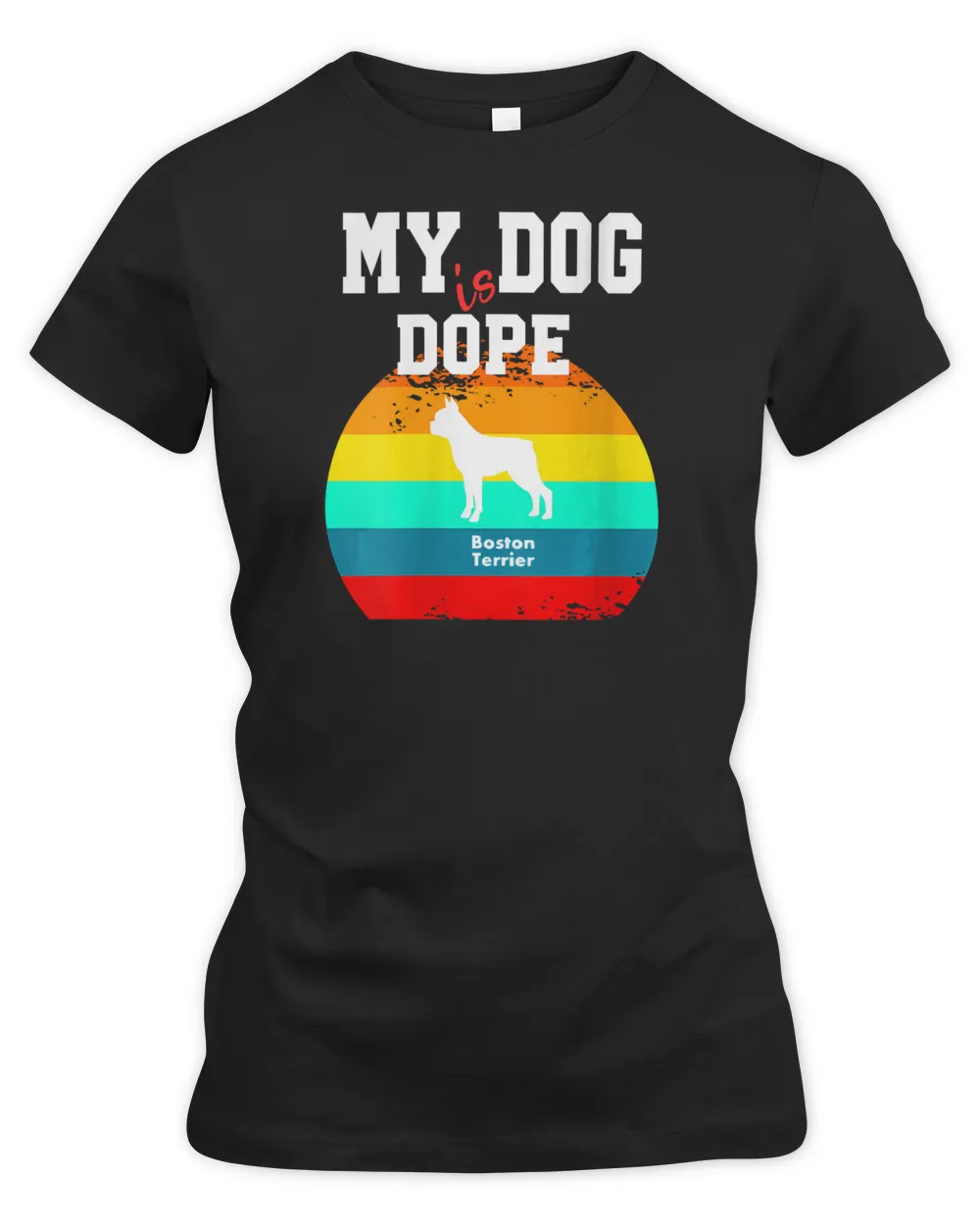 Womens Dope Dog White Silohouette Sunset Boston Terrier V-Neck T-Shirt