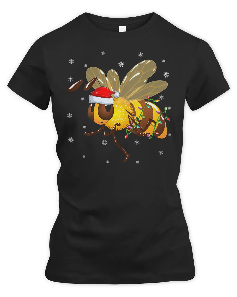 Bee Womens Funny Bee Insects Xmas Lighting Santa Hat Bee Christmas VNeck 578