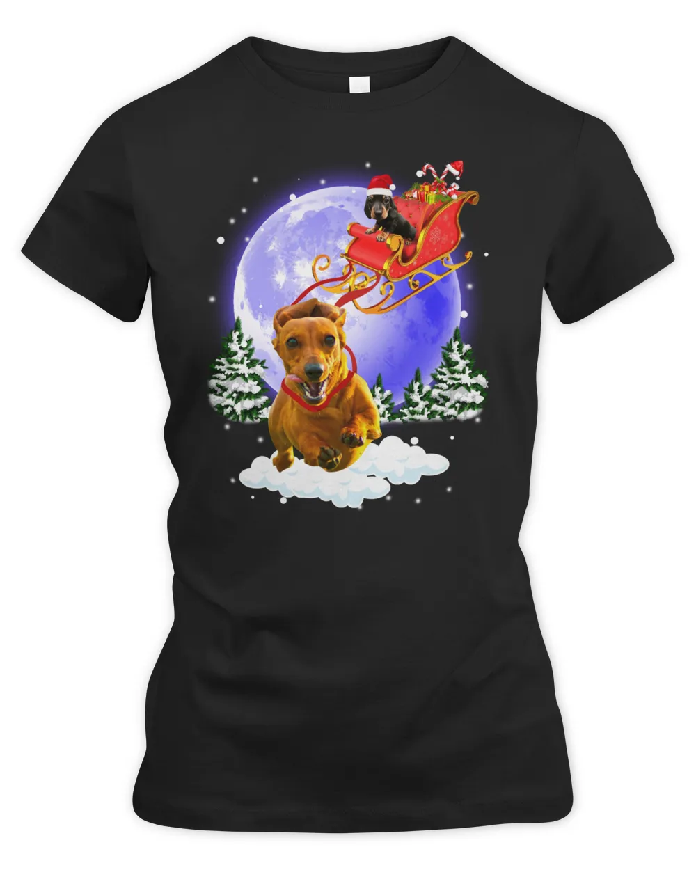 Dachshund Dog and santa cluas sleigh as snow globe puppy pet