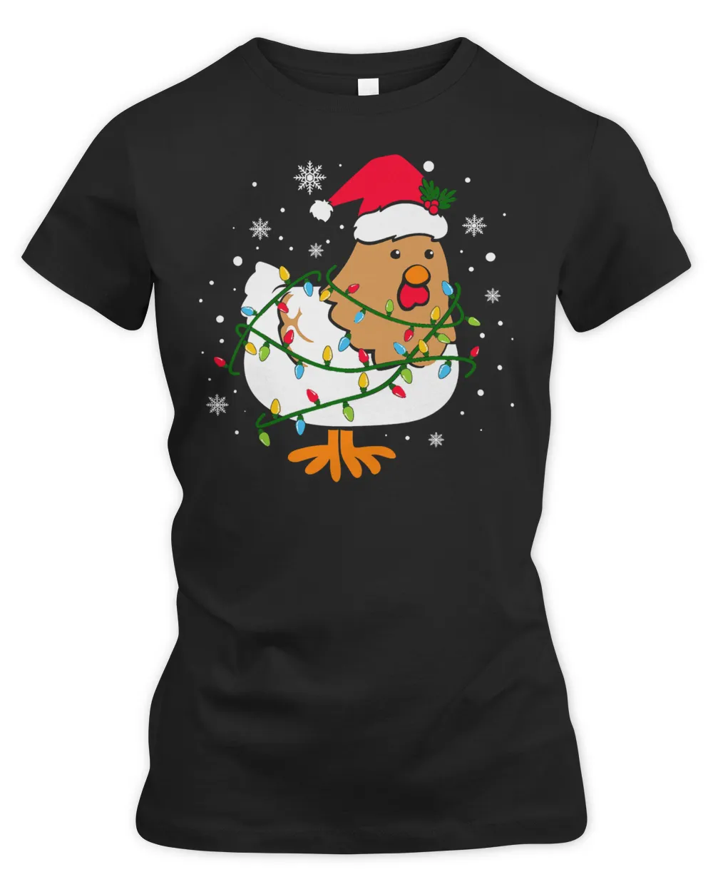 Chicken Cock Cute Chicken Christmas surrounded by Xmas Tree Lights 470
