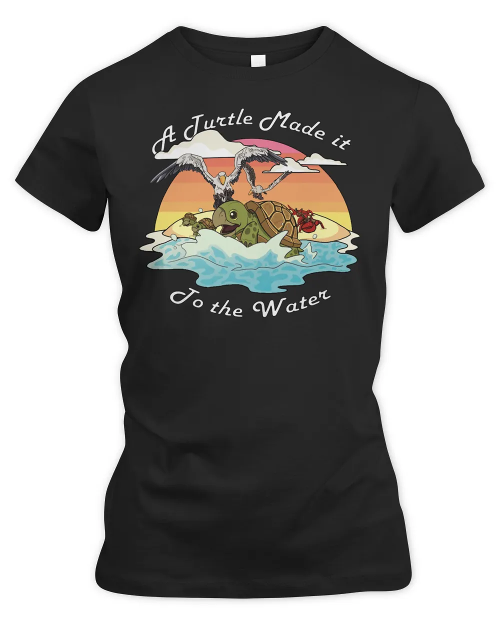 Sea Turtle A Turtle Made it to the Water Ocean Beach Women's Premium Slim Fit Tee black s