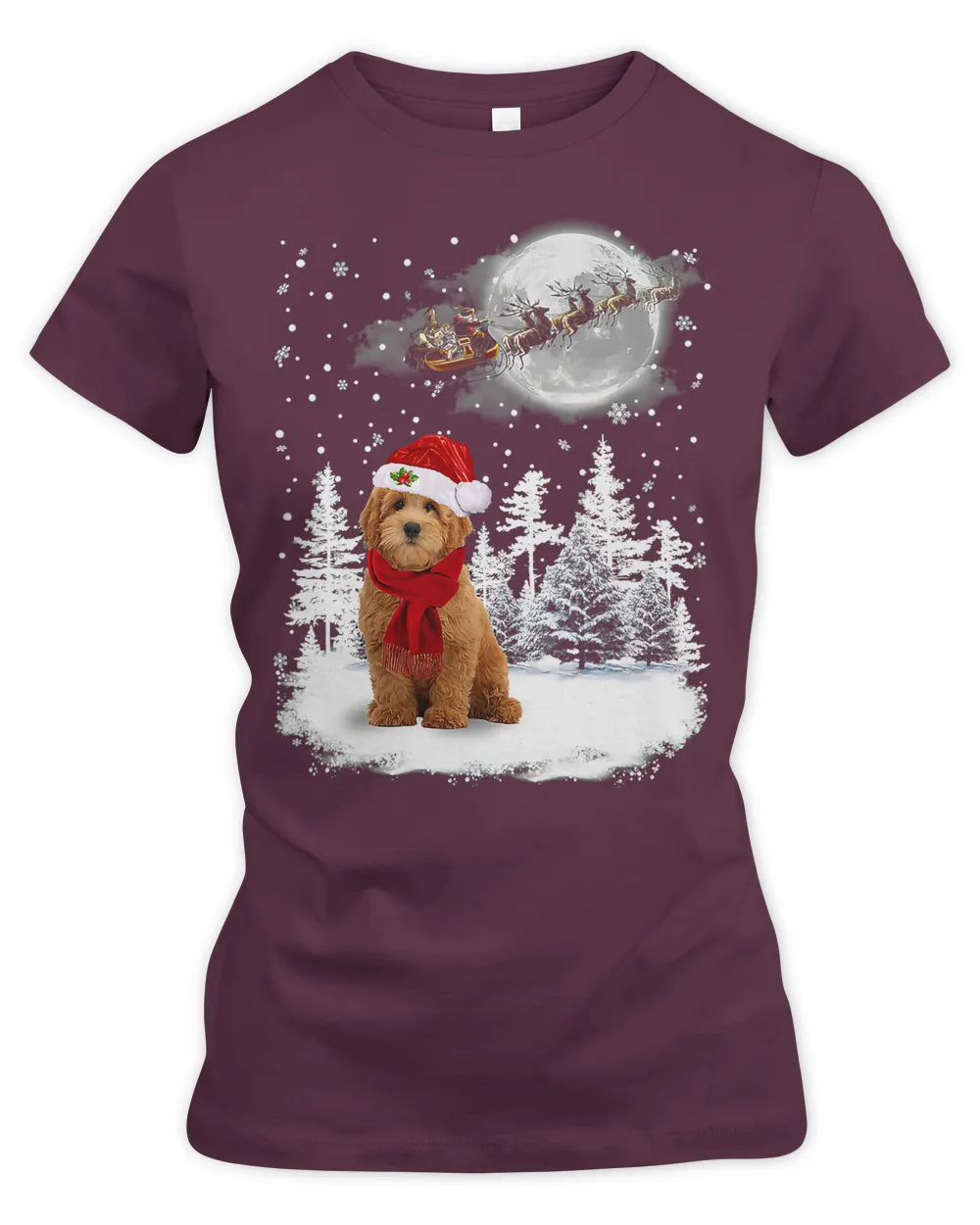 Goldendoodle On Snow Christmas Moon Lighting Santa Hat10