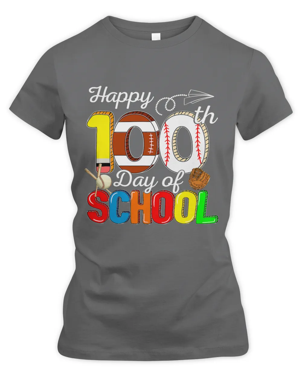 Happy 100th Day Of School Football Baseball Sport Lovers