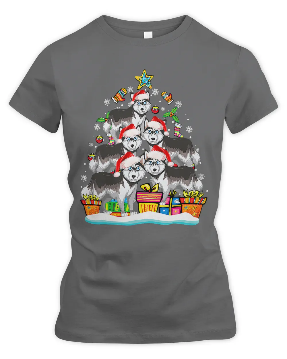 Funny Xmas Tree Lighting Santa Hat Siberian Husky Christmas 218