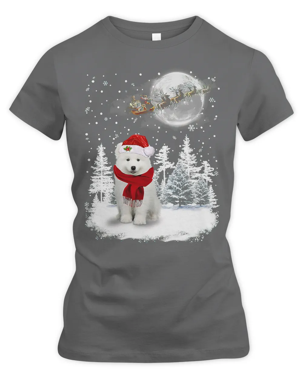 Samoyed On Snow Christmas Moon Lighting Santa Hat17