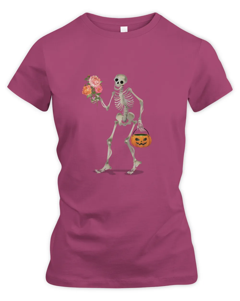Floral Ghost Shirt, pumpkin skeleton flowers Women's Premium Slim Fit Tee