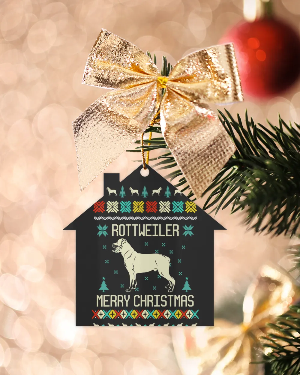 Rottweiler Merry Christmas Ornament - Holiday Home