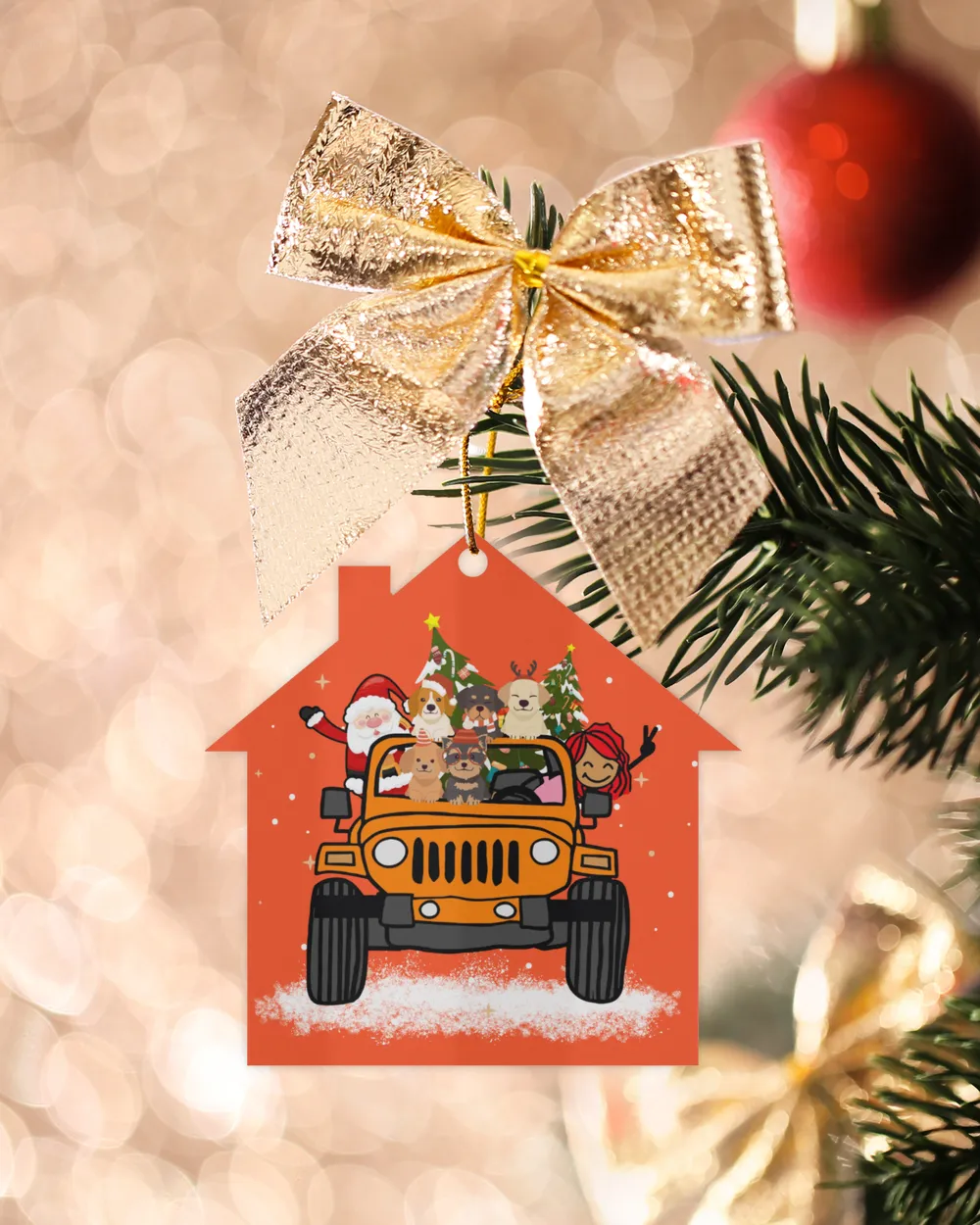Jeep Merry Christmas With Dog Cat Pet Ornament - Berlin