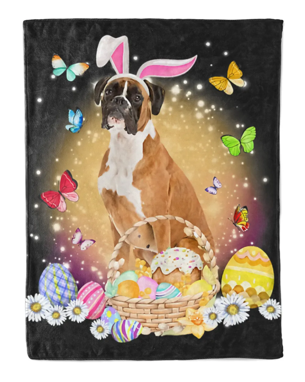 Funny Easter Bunny Boxer Dog Bunny Ear Egg Basket T-Shirt