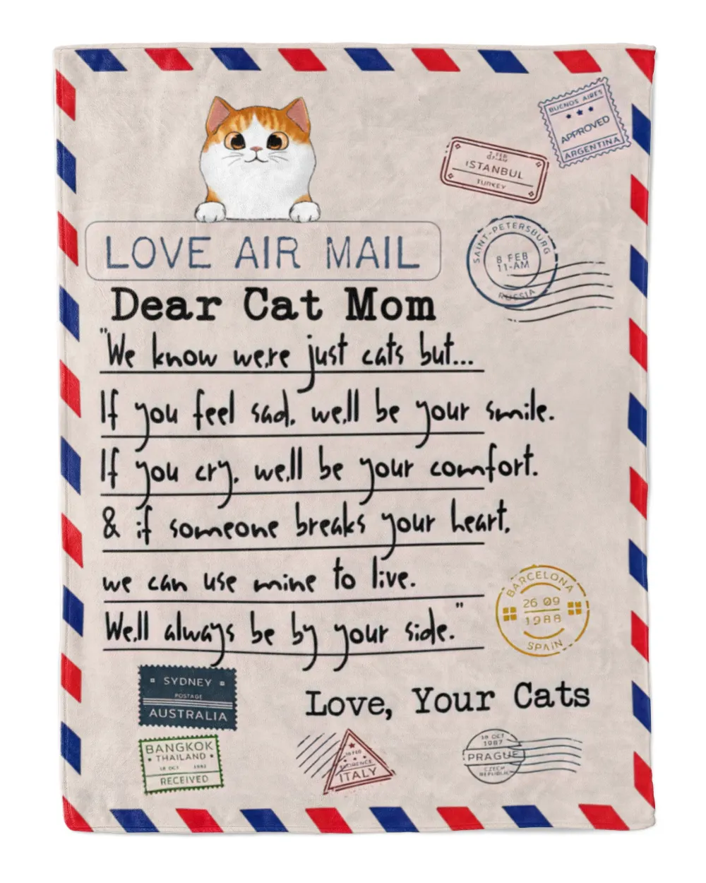 Personalized Blanket For Cat Mom, Cat Dad, Love Air Mail From Cat QTCAT120223BLKA1