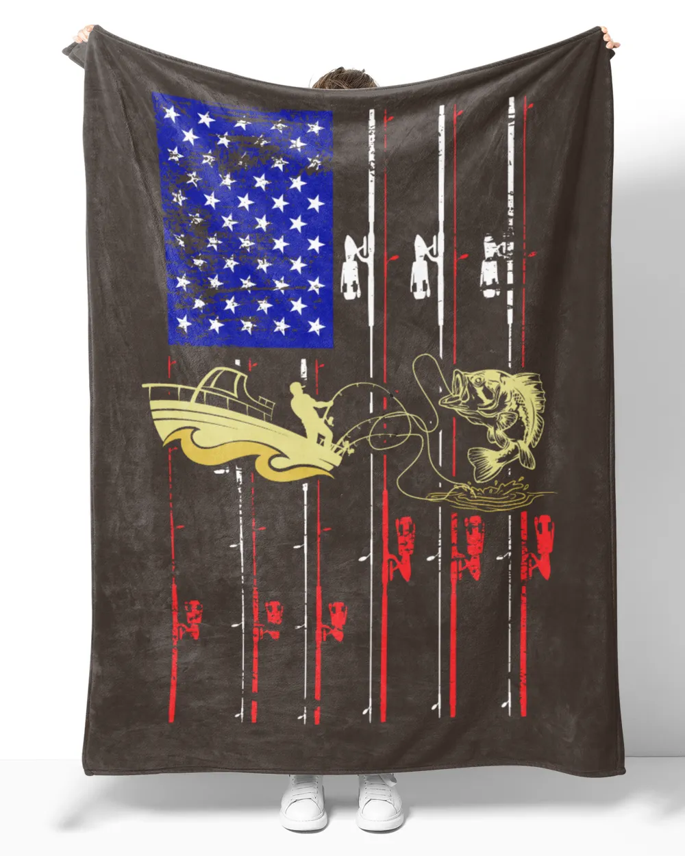 Personalized Vintage Fishing US Flag