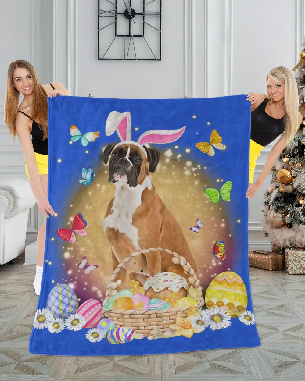 Funny Easter Bunny Boxer Dog Bunny Ear Egg Basket T-Shirt