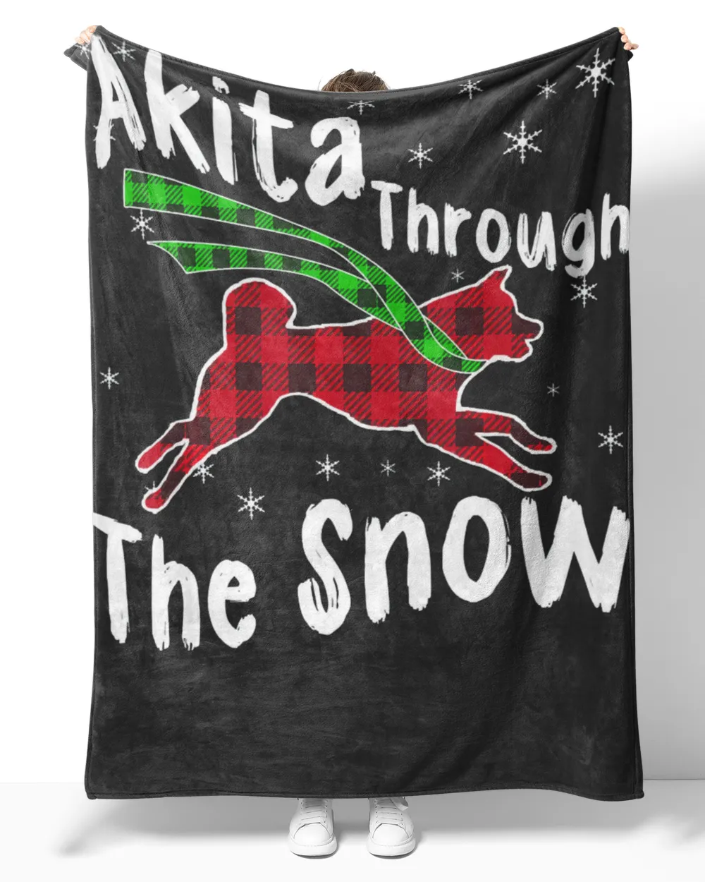 Akita Through The Snow Tee Plaid Snowflakes Lover Gifts T-Shirt