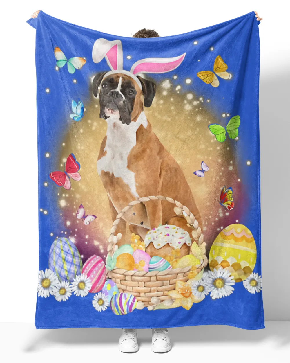 Funny Easter Bunny Boxer Dog Bunny Ear Egg Basket T-Shirt