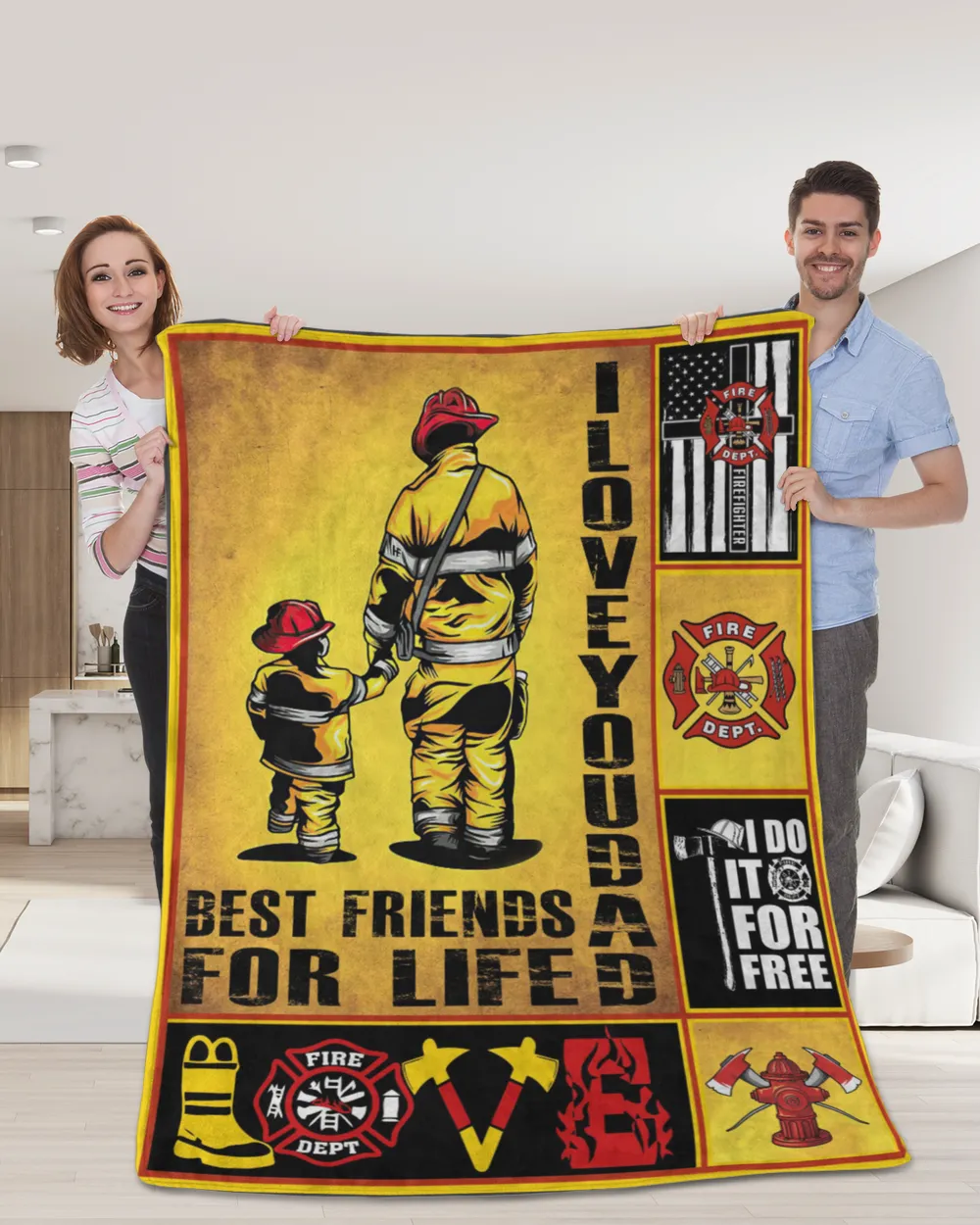 Father's Day Gifts, To My Firefighter Dad Papa Pop Daddy Quilt Fleece Blanket