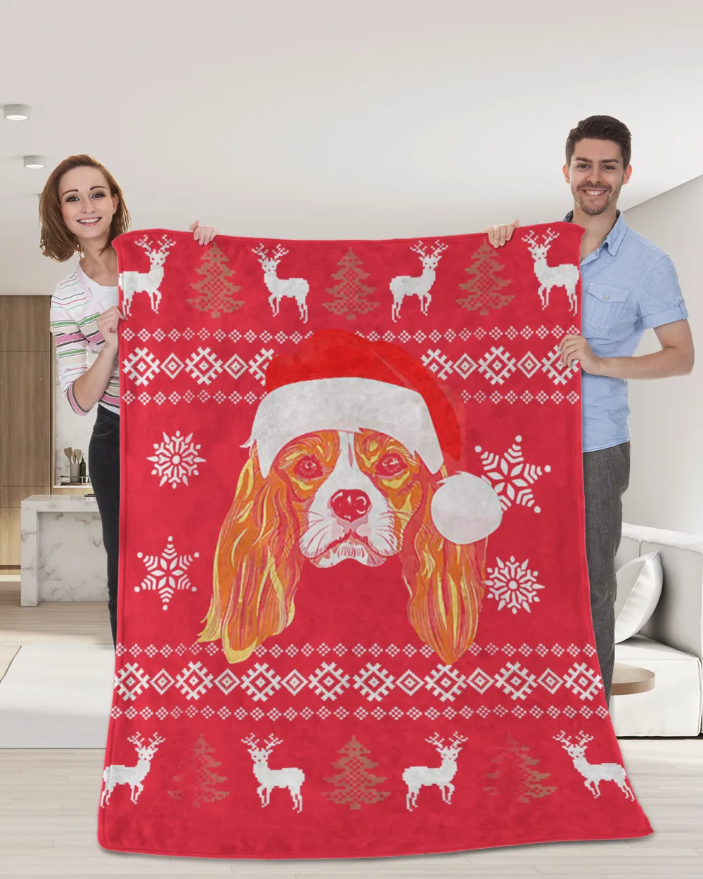 Cavalier King Charles Spaniel Christmas Ugly Sweater Style D