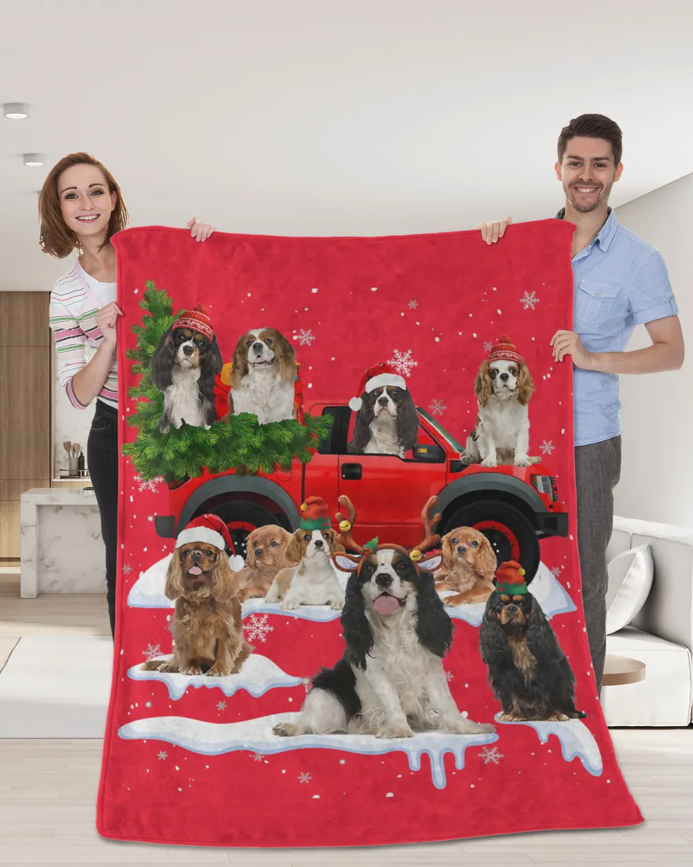 Cavalier King Charles Spaniel Cute Snow Car C