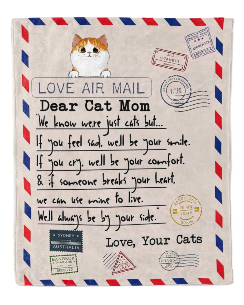 Personalized Blanket For Cat Mom, Cat Dad, Love Air Mail From Cat QTCAT120223BLKA1