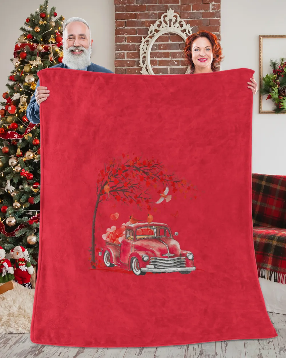 Red Truck Happy Valentines Day Cute Couple Matching T-Shirt