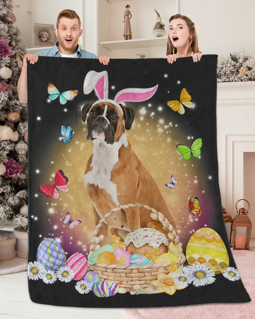 Funny Easter Bunny Boxer Dog Bunny Ear Egg Basket T-Shirt