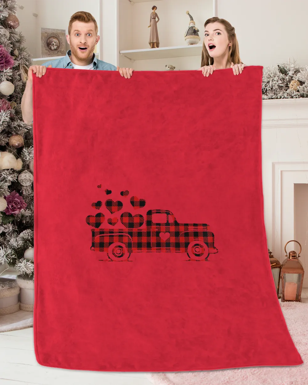 Red Plaid Truck Happy Valentines Day 2021 Couple Matching T-Shirt