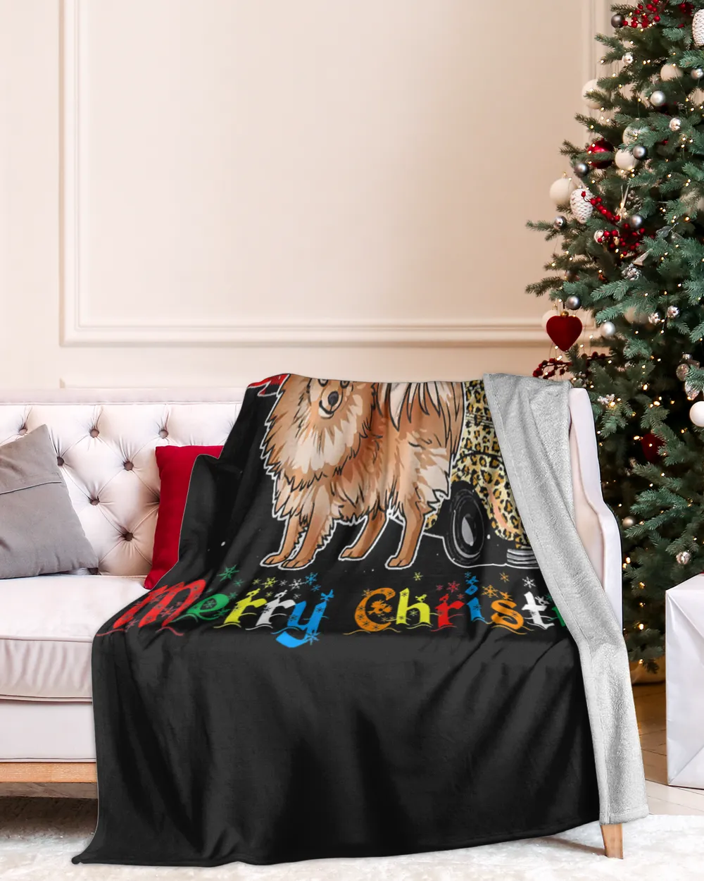 Pomeranian Leopard Plaid Truck Christmas T-Shirt