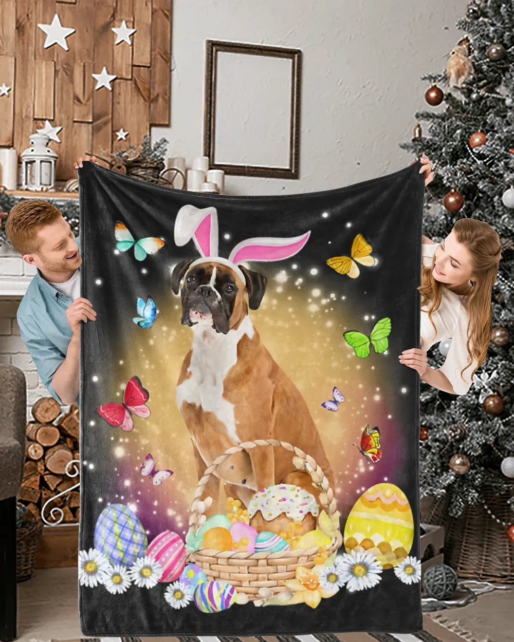 Funny Easter Bunny Boxer Dog Bunny Ear Egg Basket T-Shirt