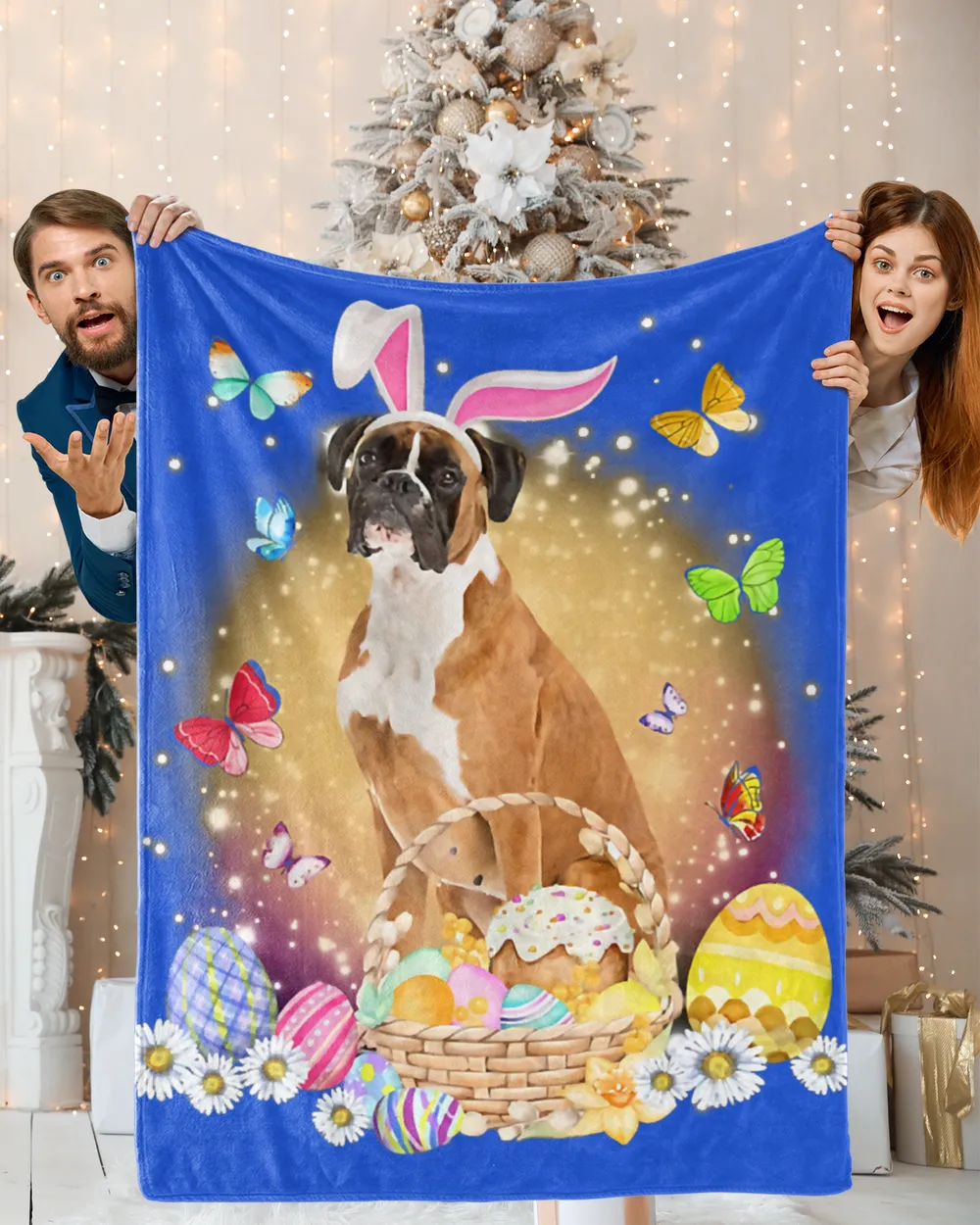 Funny Easter Bunny Boxer Dog Bunny Ear Egg Basket T-Shirt