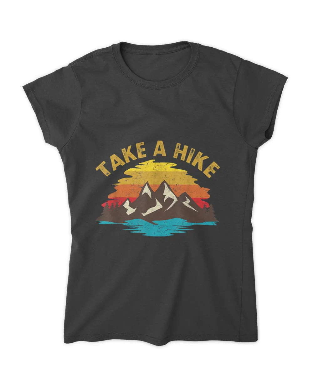 Take A Hike Outdoor Sunset Vintage Style Mountains Nature Ladies Fitted T-Shirt