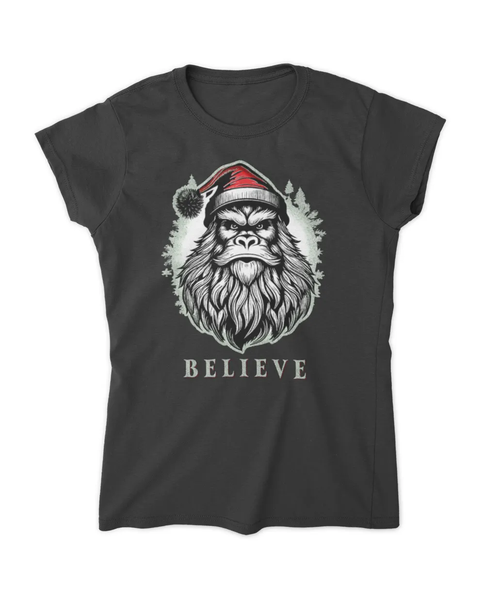 Believe - Christmas Bigfoot Wearing Santa Hat Classic T-Shirt