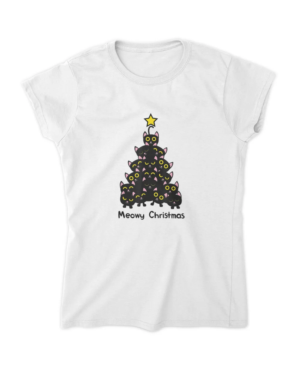 Meowy cat Christmas tree shirt men women