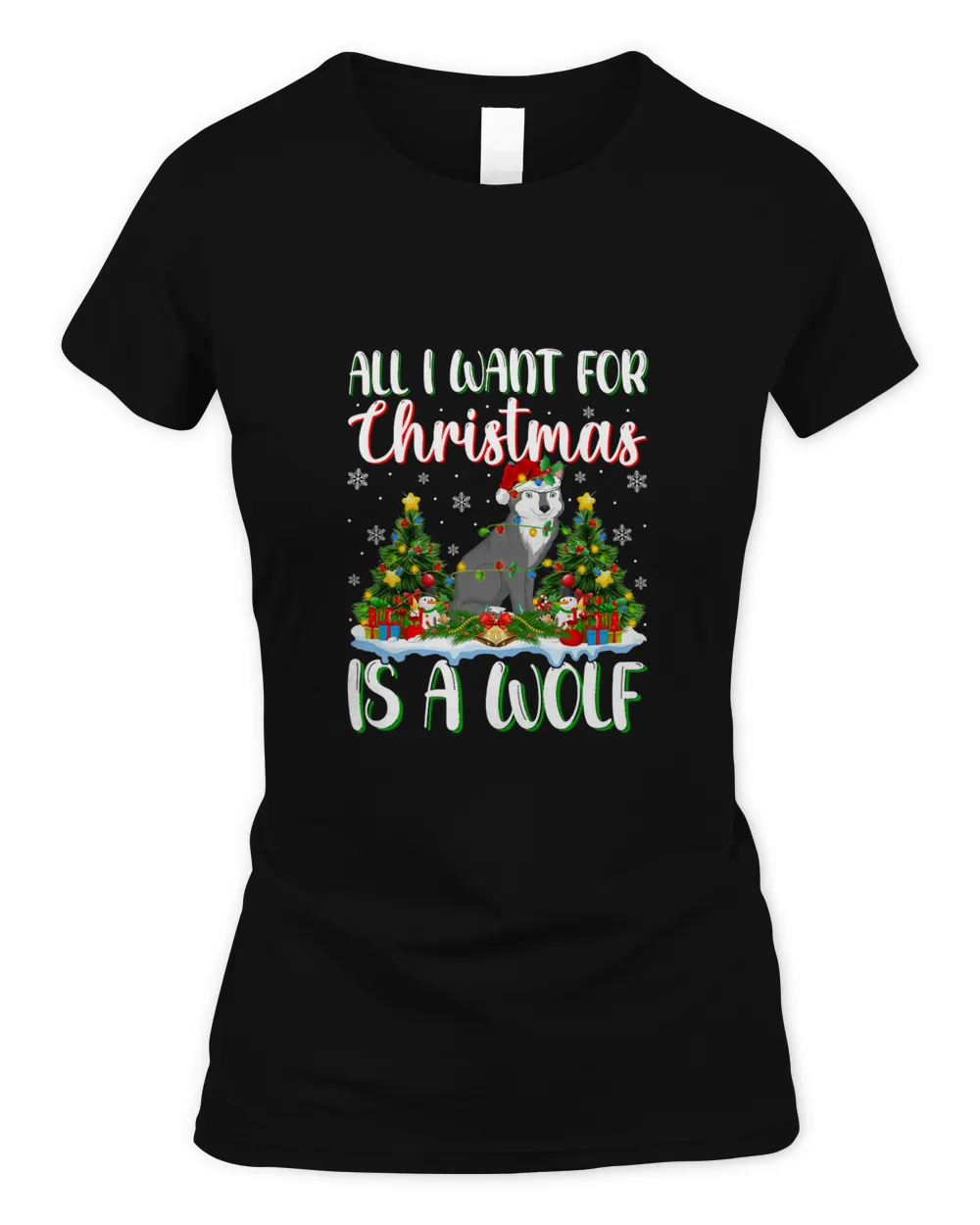 Xmas Lighting Santa All I Want For Christmas Is A Wolf T-Shirt