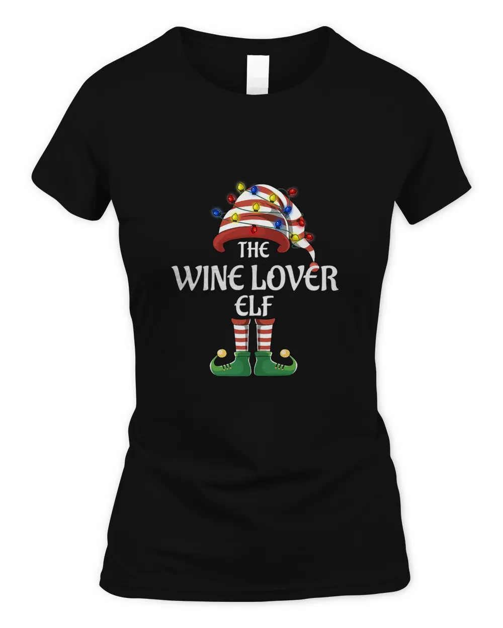 Wine Lover Elf Lights Funny Matching Family Christmas Party T-Shirt
