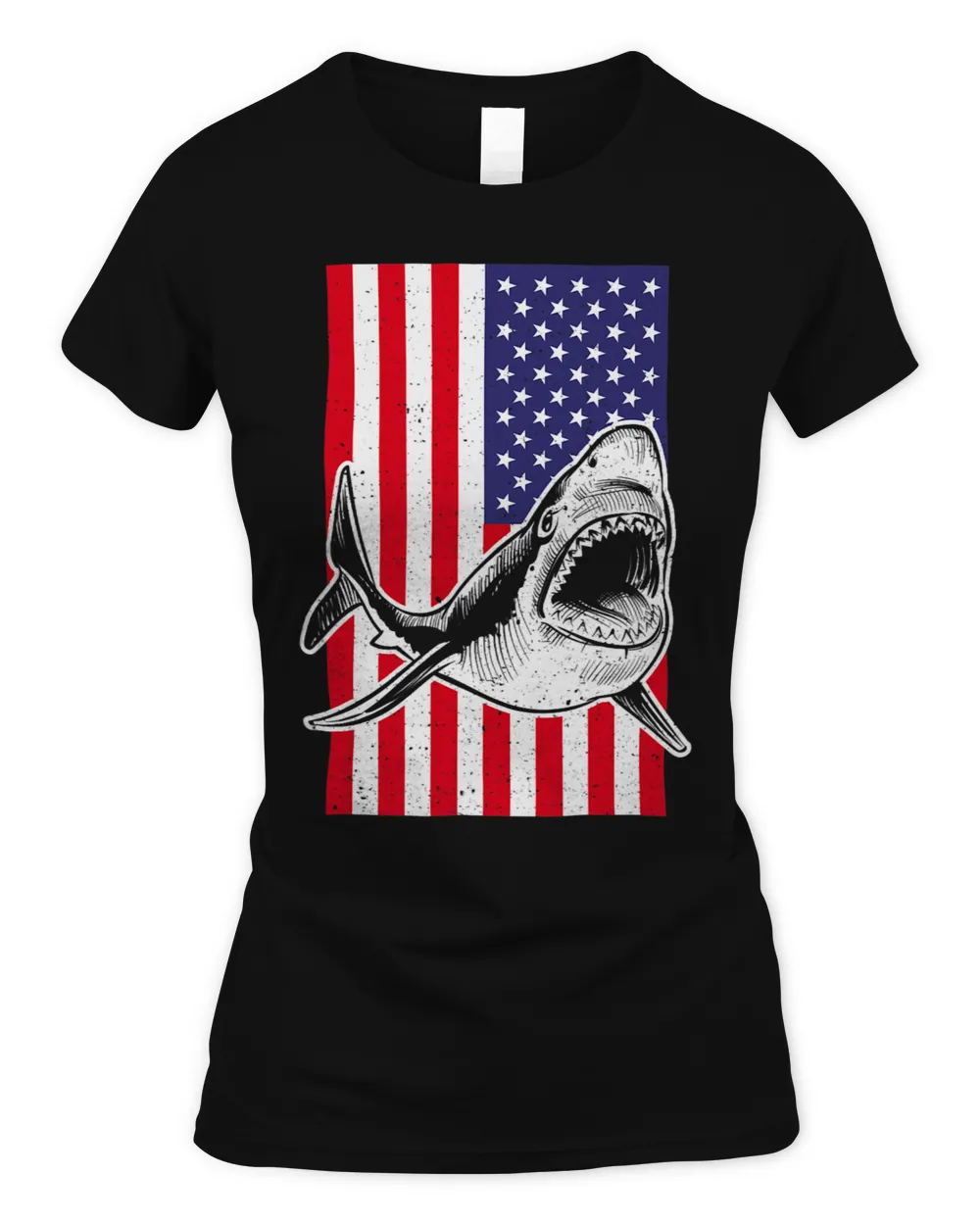 Shark Fishing 4th of July Patriotic American Flag Distressed